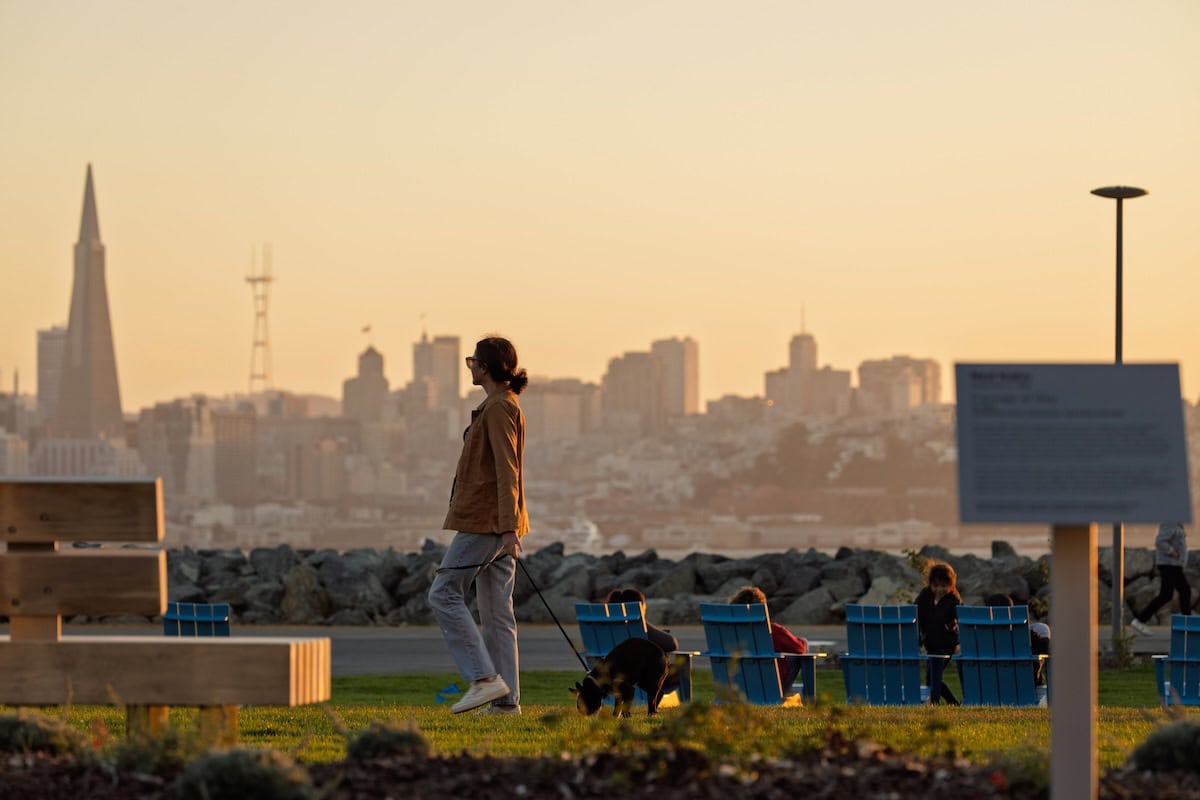 Woman walking in Cityside Park in Treasure Island